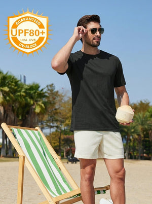 TACVASEN Black Men's Lightweight UPF 80+ Casual Crew Neck Tees