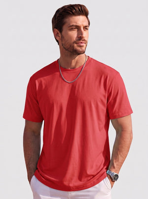 TACVASEN Red Men's Lightweight UPF 80+ Casual Crew Neck Tees