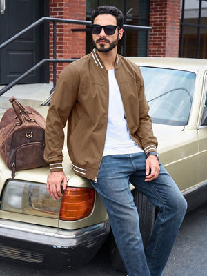 TACVASEN Brown Men's Lightweight Water Resistant Bomber Jacket