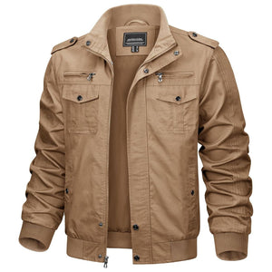 TACVASEN Khaki Men's Military Cargo Jacket Lightweight Tactical Windbreaker