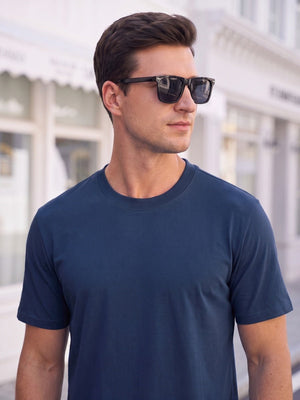 TACVASEN Navy Men's Moisture Wicking UPF 80+ Summer Casual Tees