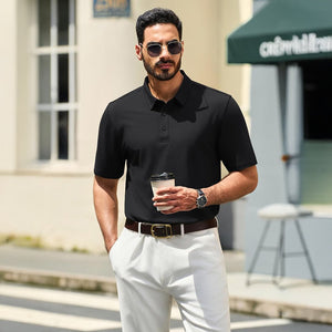 TACVASEN Black Men's Pique Polo Shirt Short Sleeve Cooling Golf Top