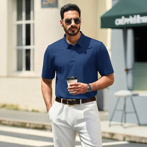 TACVASEN Blue Gray Men's Pique Polo Shirt Short Sleeve Cooling Golf Top