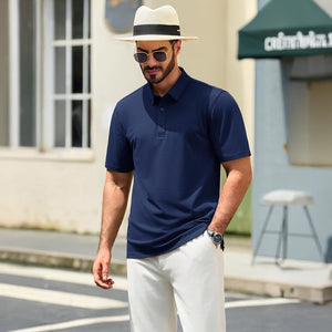 TACVASEN Navy Men's Pique Polo Shirt Short Sleeve Cooling Golf Top