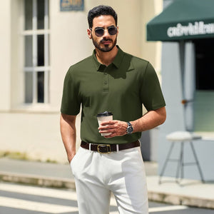 TACVASEN Army Green Men's Pique Polo Shirt Short Sleeve Cooling Golf Top
