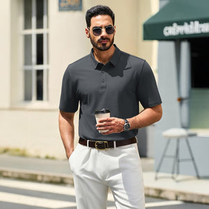 TACVASEN Dark Gray Men's Pique Polo Shirt Short Sleeve Cooling Golf Top