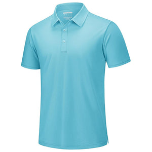TACVASEN Sky Blue Men's Pique Polo Shirt Short Sleeve Cooling Golf Top