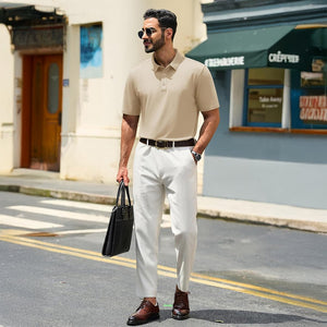 TACVASEN Light Apricot Men's Pique Polo Shirt Short Sleeve Cooling Golf Top