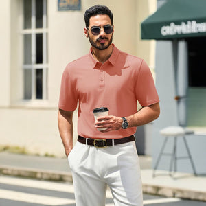 TACVASEN Gray Pink Men's Pique Polo Shirt Short Sleeve Cooling Golf Top