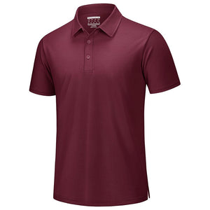 TACVASEN Wine Red Men's Pique Polo Shirt Short Sleeve Cooling Golf Top