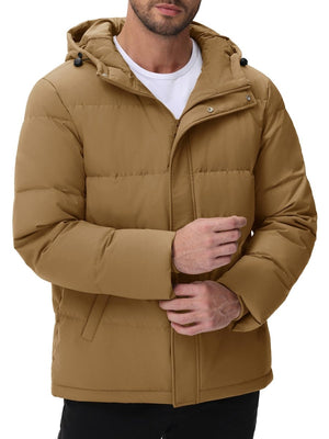 TACVASEN Brown Men's Puffer Jacket Hooded Down Jacket
