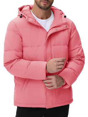 TACVASEN Grey Pink Men's Puffer Jacket Hooded Down Jacket