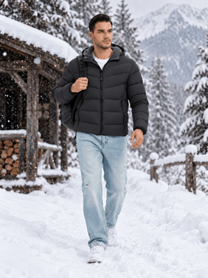 TACVASEN Black/Dark Grey Men's Puffer Sherpa Lined Winter Jacket