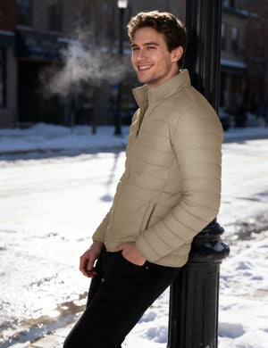 TACVASEN Khaki Men's Puffer Water Repellent Windproof Insulated Jacket