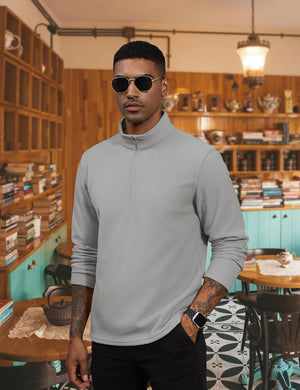 TACVASEN Light Grey Men's Pullover Workout Fleece 1/4 Zip Uncw Vintage Sweatshirts