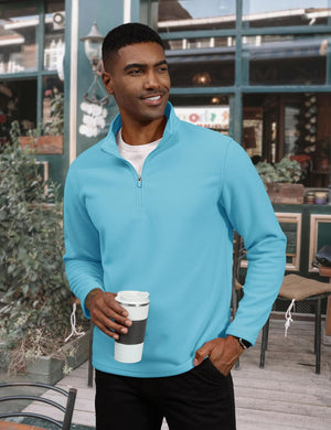 TACVASEN Aqua Blue Men's Pullover Workout Fleece 1/4 Zip Uncw Vintage Sweatshirts