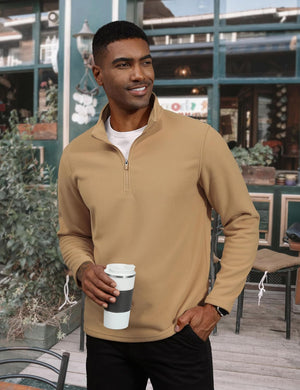 TACVASEN Khaki Men's Pullover Workout Fleece 1/4 Zip Uncw Vintage Sweatshirts