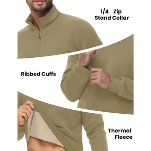 TACVASEN Khaki Men's Quarter Zip Fleece Pullover Warm Winter Sweatshirt