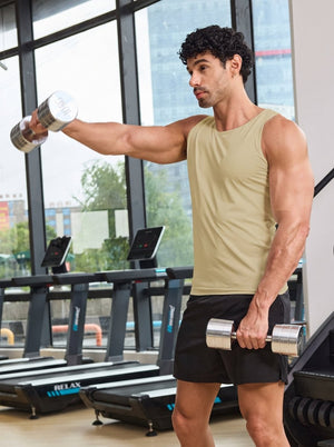 TACVASEN Beige Men's Quick Dry Compression Tank Top
