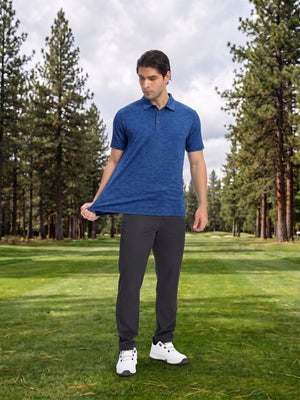 TACVASEN Sea Blue Men's Quick Dry Golf Shirt Moisture Wicking Collared Polo
