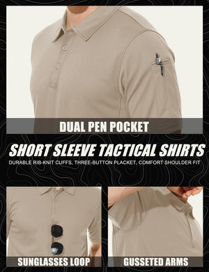 TACVASEN Black Quick Dry Tactical Polo Top Short Sleeve Shirt