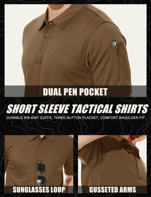 TACVASEN Black Quick Dry Tactical Polo Top Short Sleeve Shirt