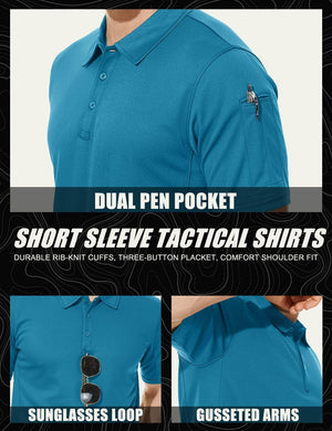 TACVASEN Black Quick Dry Tactical Polo Top Short Sleeve Shirt