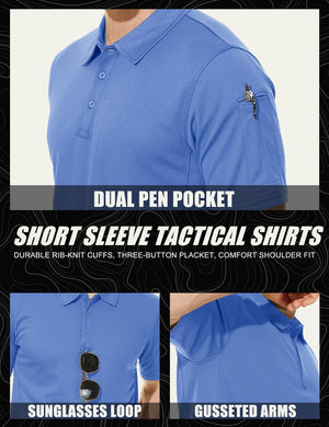 TACVASEN Black Quick Dry Tactical Polo Top Short Sleeve Shirt