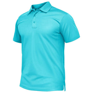 TACVASEN Lake Blue Quick Dry Tactical Polo Top Short Sleeve Shirt