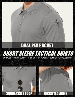 TACVASEN Black Quick Dry Tactical Polo Top Short Sleeve Shirt