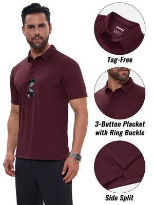 TACVASEN Wine Red Men's Quick Dry Short Sleeve Polo Shirts