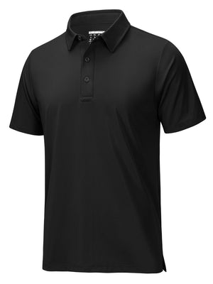 TACVASEN Black Men's Quick Dry Short Sleeve Polo Shirts