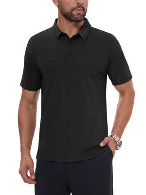 TACVASEN Black Men's Quick Dry Short Sleeve Polo Shirts