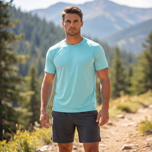 TACVASEN Lake Blue Men's Quick - Dry Sun Protection Rash Guard T-Shirts