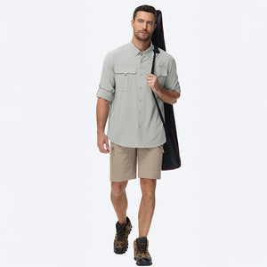 TACVASEN Light Grey Quick Dry Tactical Shirts UV Protection Hiking Shirt