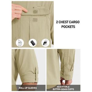 TACVASEN Light Khaki Quick Dry Tactical Shirts UV Protection Hiking Shirt