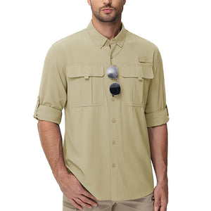 TACVASEN Light Khaki Quick Dry Tactical Shirts UV Protection Hiking Shirt