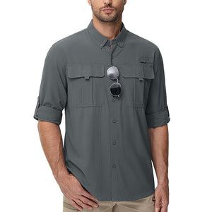 TACVASEN Dark Grey Quick Dry Tactical Shirts UV Protection Hiking Shirt