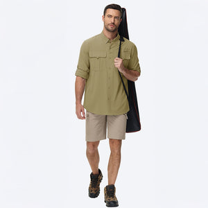 TACVASEN Khaki Quick Dry Tactical Shirts UV Protection Hiking Shirt