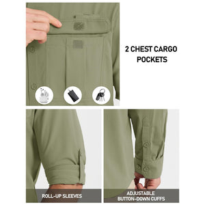 TACVASEN Grey Green Quick Dry Tactical Shirts UV Protection Hiking Shirt