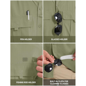 TACVASEN Grey Green Quick Dry Tactical Shirts UV Protection Hiking Shirt