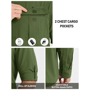 TACVASEN Army Green Quick Dry Tactical Shirts UV Protection Hiking Shirt