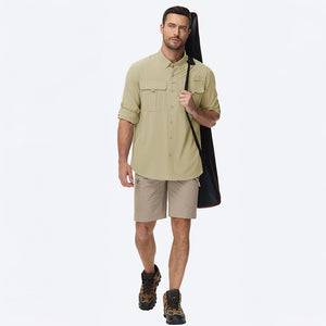 TACVASEN Light Khaki Quick Dry Tactical Shirts UV Protection Hiking Shirt