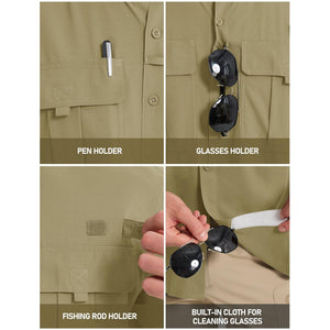TACVASEN Khaki Quick Dry Tactical Shirts UV Protection Hiking Shirt