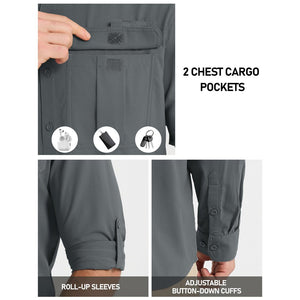 TACVASEN Dark Grey Quick Dry Tactical Shirts UV Protection Hiking Shirt