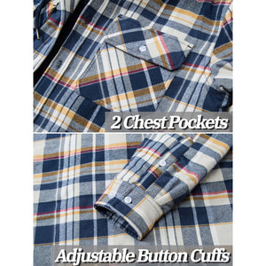 TACVASEN Blue Men's Quilted Plaid Flannel Detachable Hooded Jacket