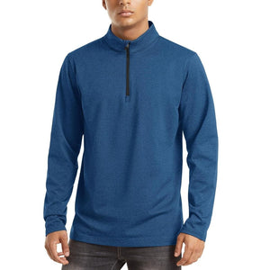 TACVASEN Medium Blue Men's Quarter Zip Thermal Fleece Lined Pullover Sweatshirt