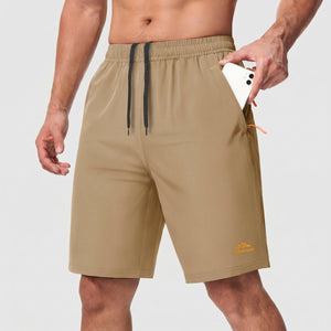 TACVASEN Khaki Men's Running Workout Shorts Quick Dry with Pockets