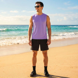 TACVASEN Light Purple Men's Sleeveless Shirt Quick Dry UPF 50+ Gym Tank Top