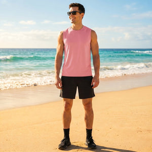 TACVASEN Pink Men's Sleeveless Shirt Quick Dry UPF 50+ Gym Tank Top